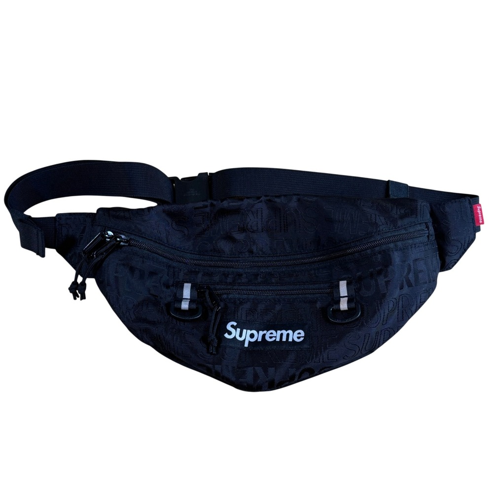Supreme SS19 Waist Bag Black Cordura Jacquard Logo Fanny Pack Hip Belt Bag